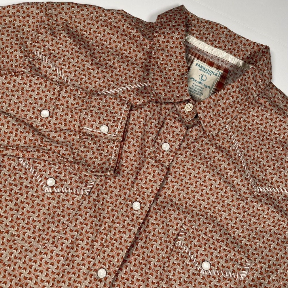 Panhandle Rough Stock Womens Western Snap Shirt Geometric Print Brown Large 2927